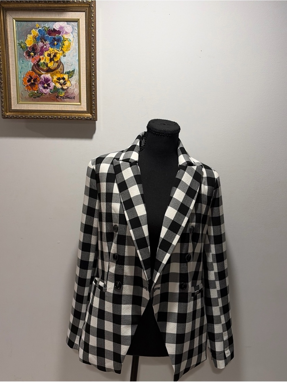 Black And White Plaid  Checkered Blazer  lined Preppy Classic NWT